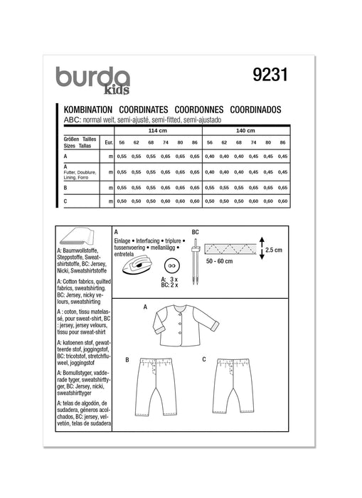 Burda Sewing Pattern 9231 Babies' Coordinates from Jaycotts Sewing Supplies