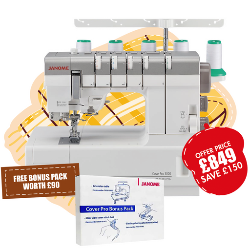 Janome Cover Stitch Machine | CP 3000 Professional + Bonus Accessory Pack from Jaycotts Sewing Supplies