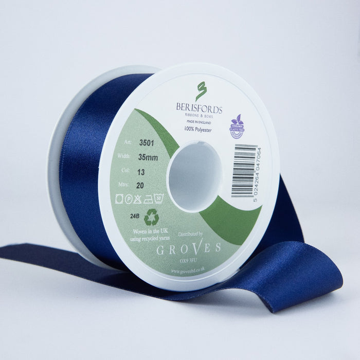 Berisfords Satin Ribbon, Navy from Jaycotts Sewing Supplies