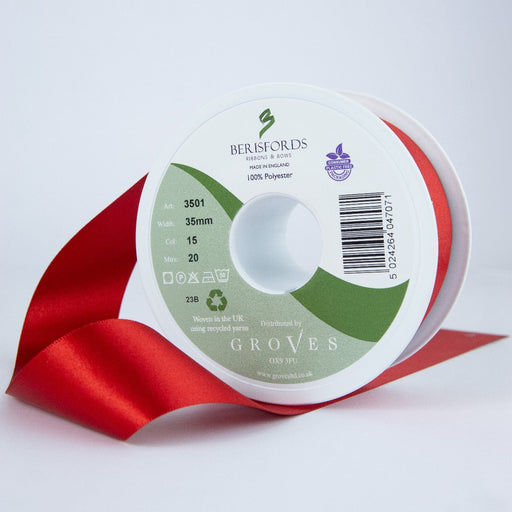 Berisfords Satin Ribbon, RED colour 15 from Jaycotts Sewing Supplies