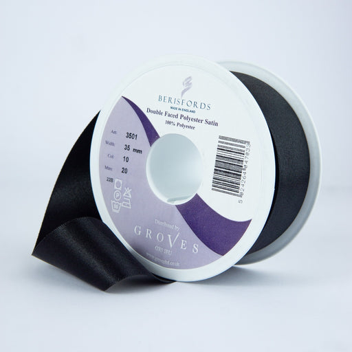 Berisfords Satin Ribbon 20m reels, Black from Jaycotts Sewing Supplies