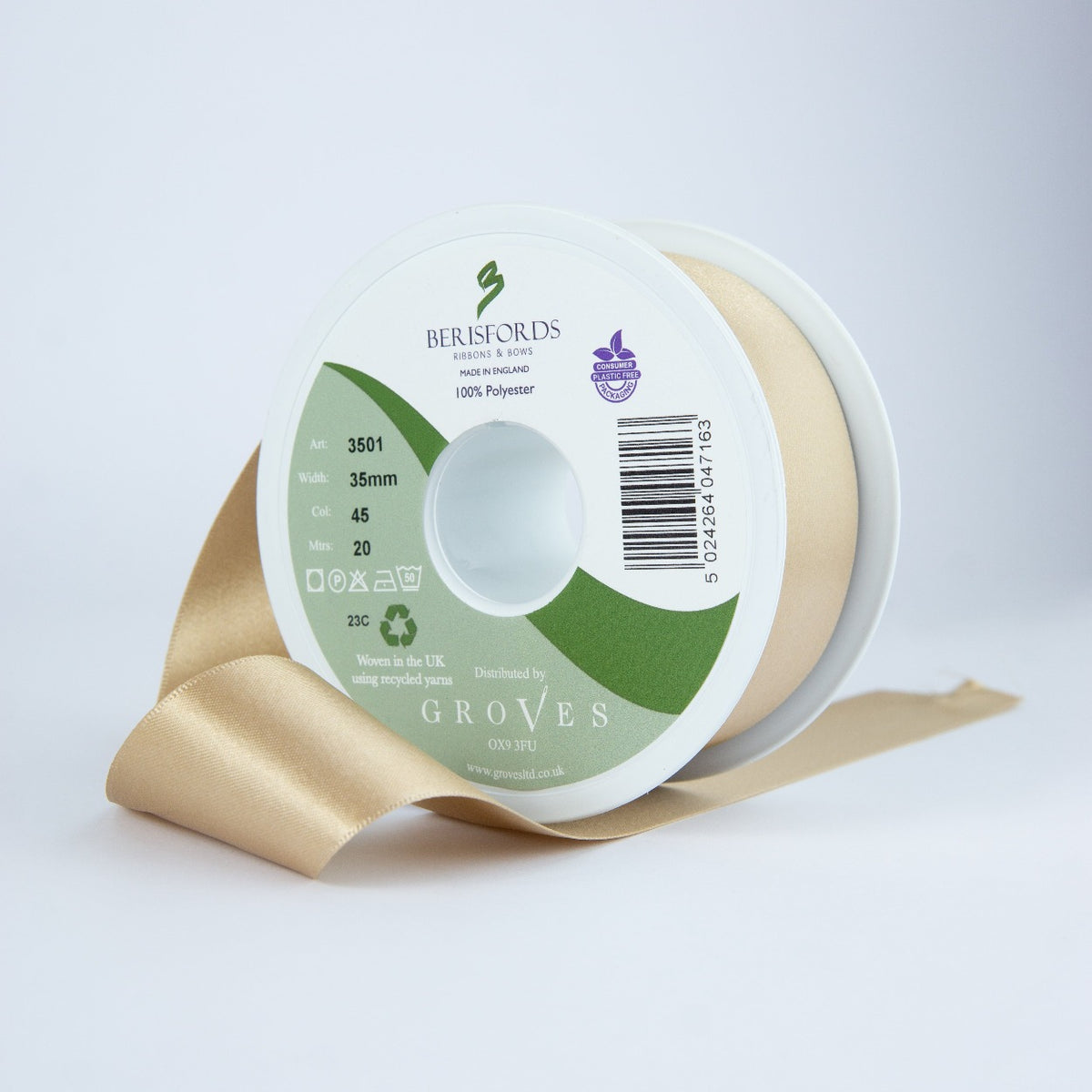 Berisfords Double Sided Satin Ribbon - Colours: Browns & Beiges