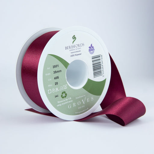 Berisfords Satin Ribbon, Burgundy from Jaycotts Sewing Supplies