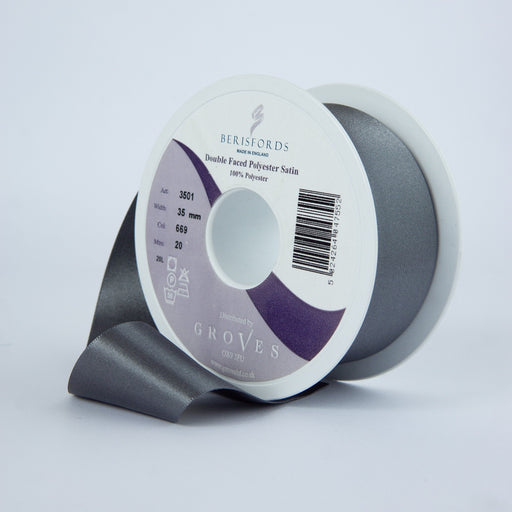 Berisfords Satin Ribbon, Smoked Grey from Jaycotts Sewing Supplies