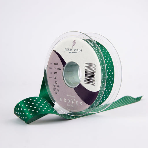 Berisfords Micro Dot Ribbon on 20m rolls Hunter Green from Jaycotts Sewing Supplies