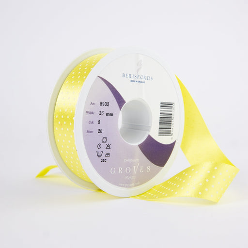 Berisfords Micro Dot Ribbon on 20m rolls Lemon from Jaycotts Sewing Supplies