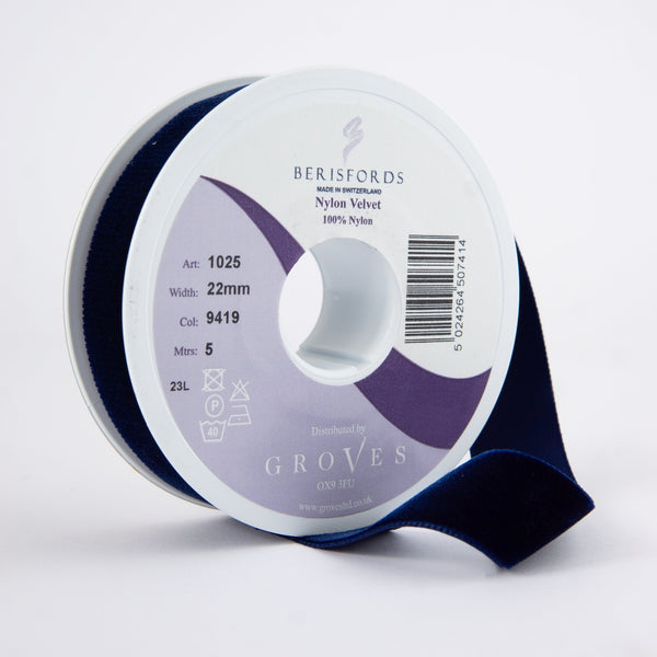 Berisfords Navy Blue Velvet Ribbon - View #12