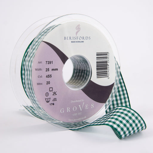 Berisfords Gingham Ribbon Hunter Green from Jaycotts Sewing Supplies