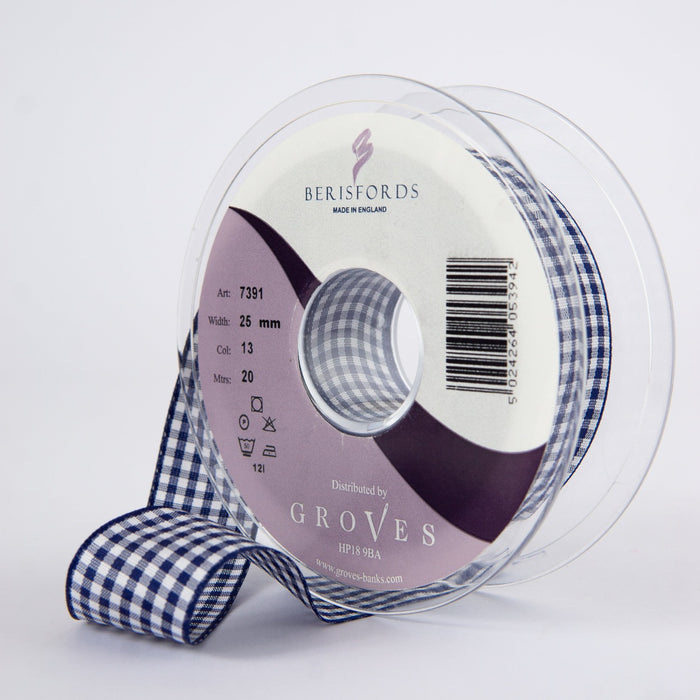 Berisfords Gingham Ribbon Navy from Jaycotts Sewing Supplies