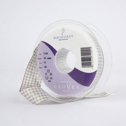 Berisfords Gingham Ribbon Steel Grey from Jaycotts Sewing Supplies