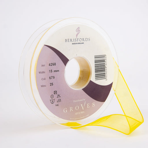 Berisfords Super Sheer Ribbon 25m Roll - YELLOW from Jaycotts Sewing Supplies