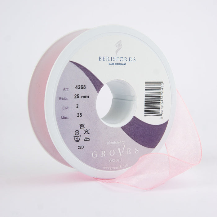 Berisfords Ribbon Super Sheer 25m Roll - PINK from Jaycotts Sewing Supplies