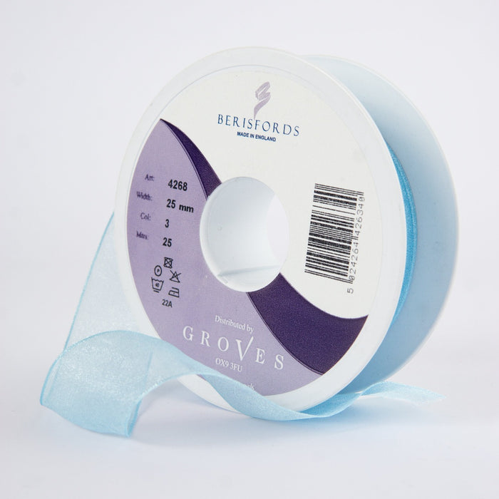 Berisfords Super Sheer Ribbon 25m - SKY BLUE from Jaycotts Sewing Supplies