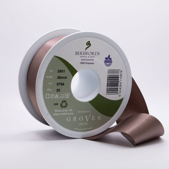 Berisfords Satin Ribbon, Taupe from Jaycotts Sewing Supplies