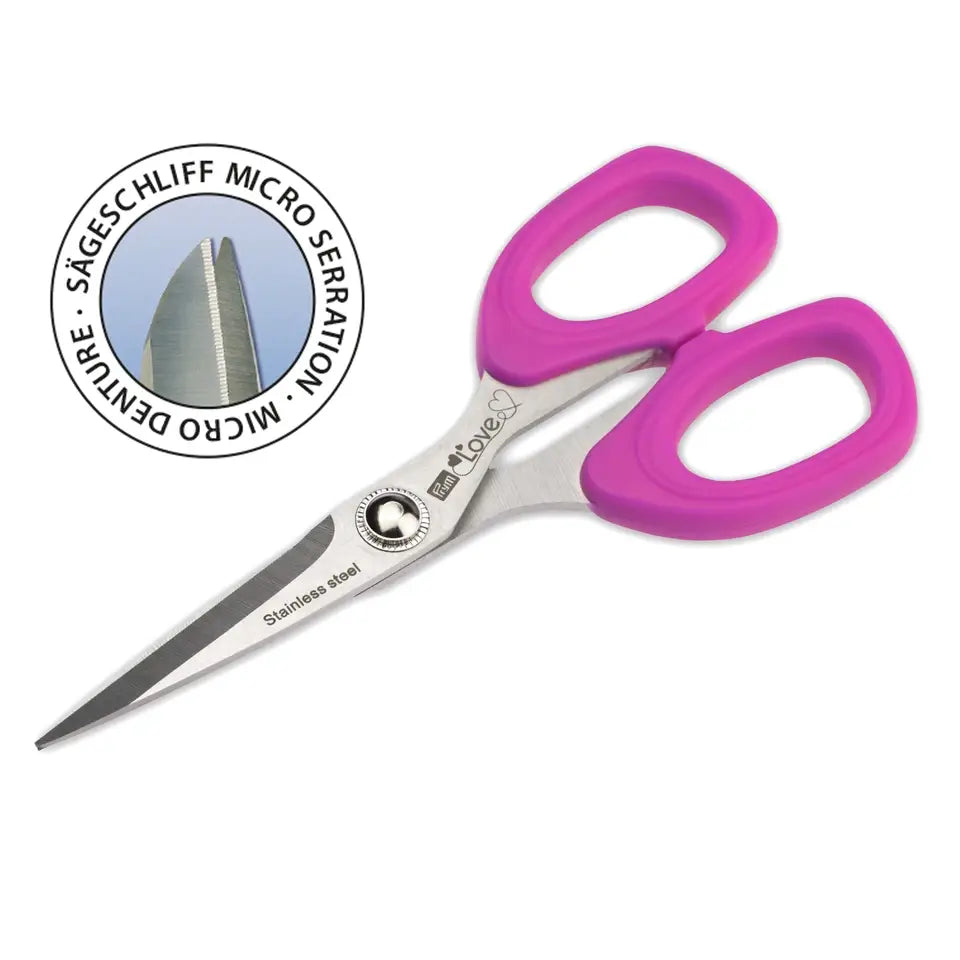Prym Love Micro Serration Fabric Scissors - 13.5 Cm (5.3") Pink & Silver Sewing Scissors