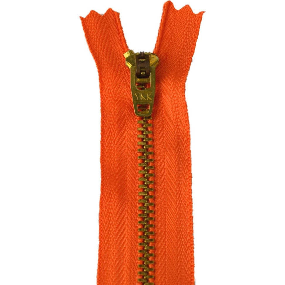 YKK Gold tooth Metal Dress Zips - Tangerine from Jaycotts Sewing Supplies