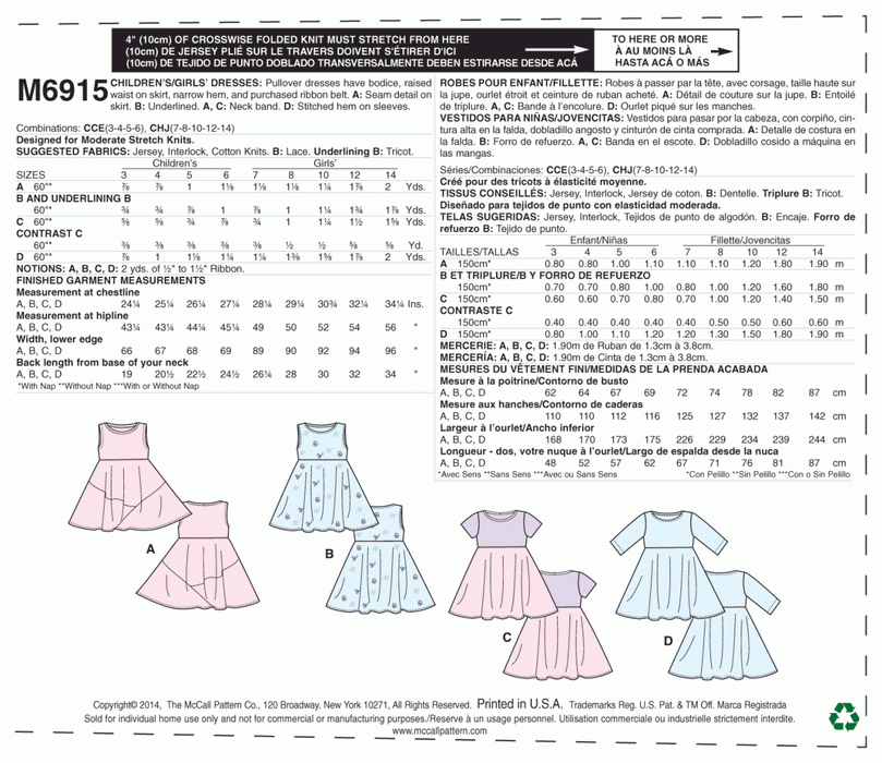 M6915 Girls' Dresses | Easy from Jaycotts Sewing Supplies