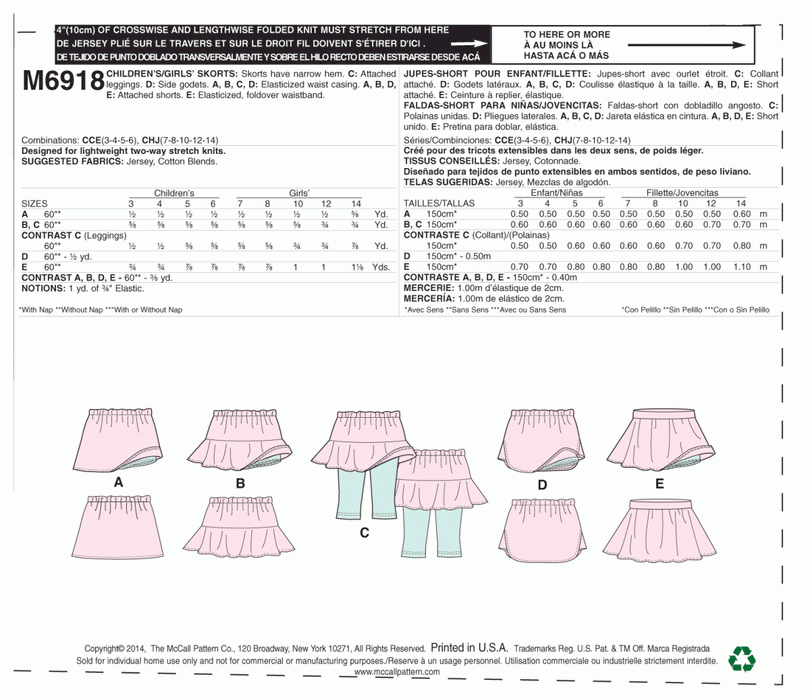 M6918 Girls' Skorts | Easy from Jaycotts Sewing Supplies