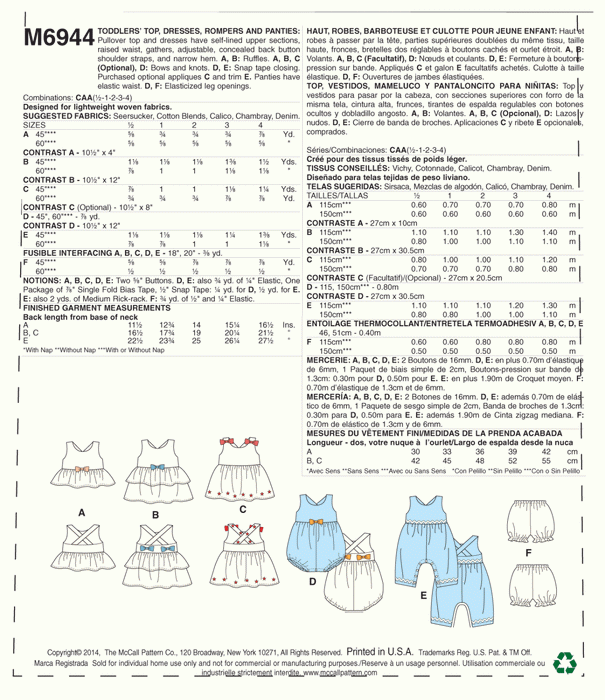 M6944 Toddlers' Top, Dresses, Rompers and Panties | Easy from Jaycotts Sewing Supplies