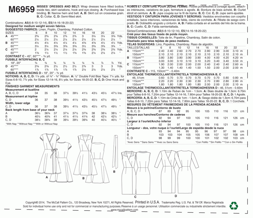 M6959 Misses' Dresses and Belt | Easy from Jaycotts Sewing Supplies