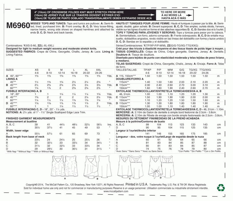 M6960 Misses' Tops and Tunics | Easy from Jaycotts Sewing Supplies