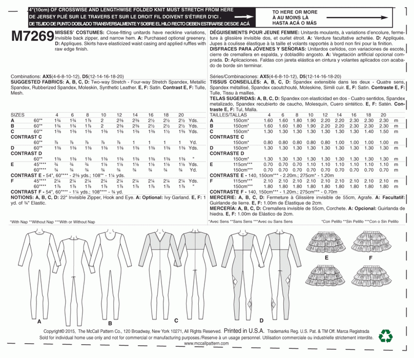 M7269 Misses' Costumes Sewing Pattern from Jaycotts Sewing Supplies