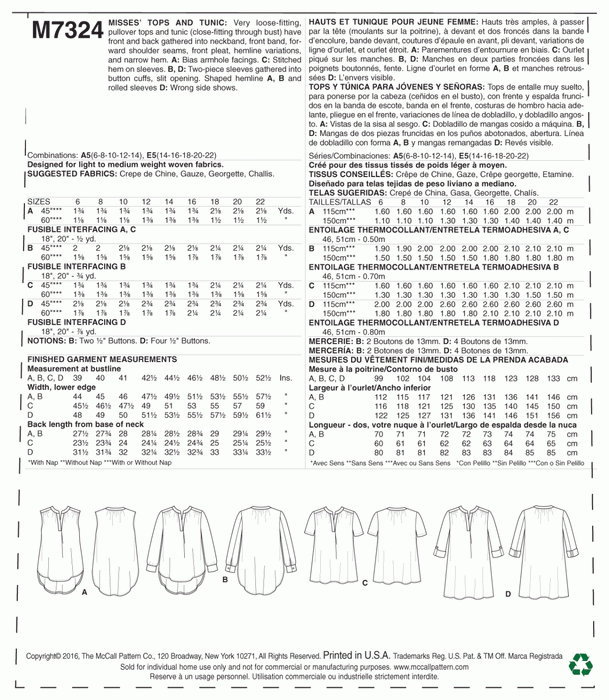 M7324 Misses' Half Placket Tops and Tunic from Jaycotts Sewing Supplies