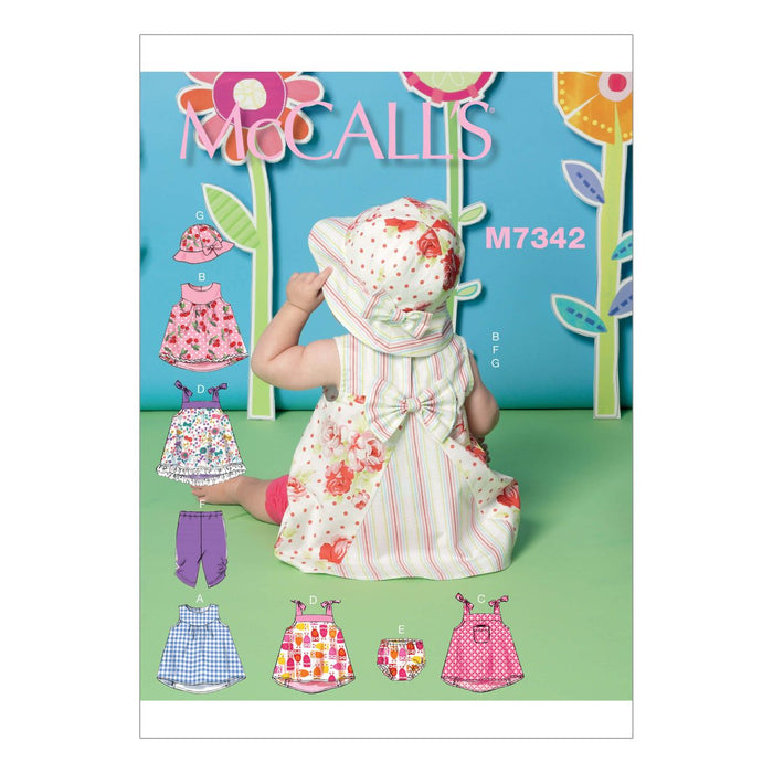 M7342 Infants back-bow dresses, leggings and hat from Jaycotts Sewing Supplies