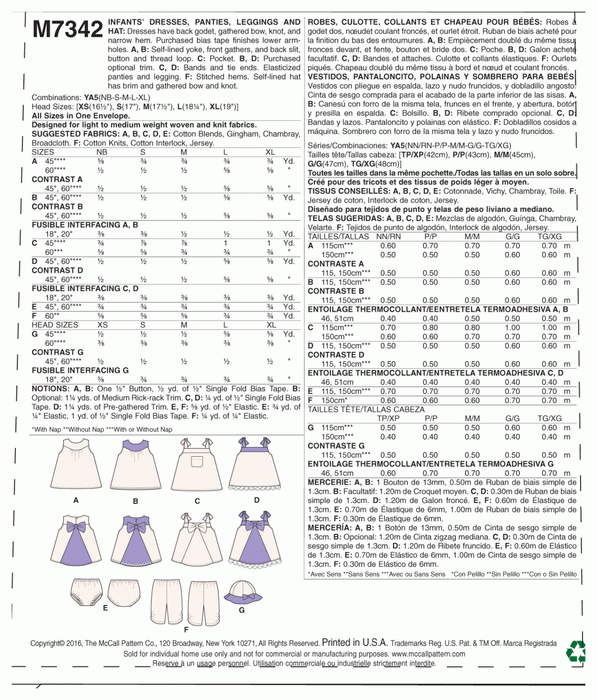 M7342 Infants back-bow dresses, leggings and hat from Jaycotts Sewing Supplies