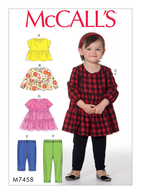 McCall's Sewing Pattern 7458 Toddlers' Gathered Tops, Dresses and Leggings from Jaycotts Sewing Supplies