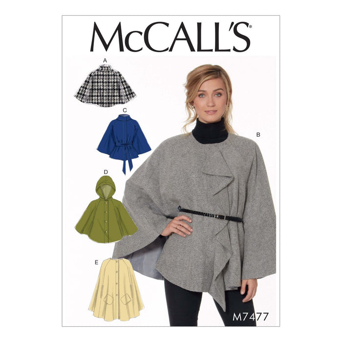 McCall's Sewing Pattern 7477 Misses' Hooded, Collared or Collarless Capes from Jaycotts Sewing Supplies