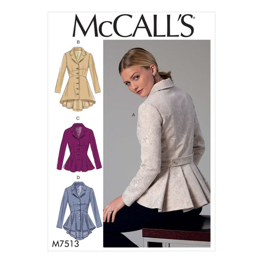 McCall's Sewing Pattern 7513 Misses' Peplum Jackets from Jaycotts Sewing Supplies