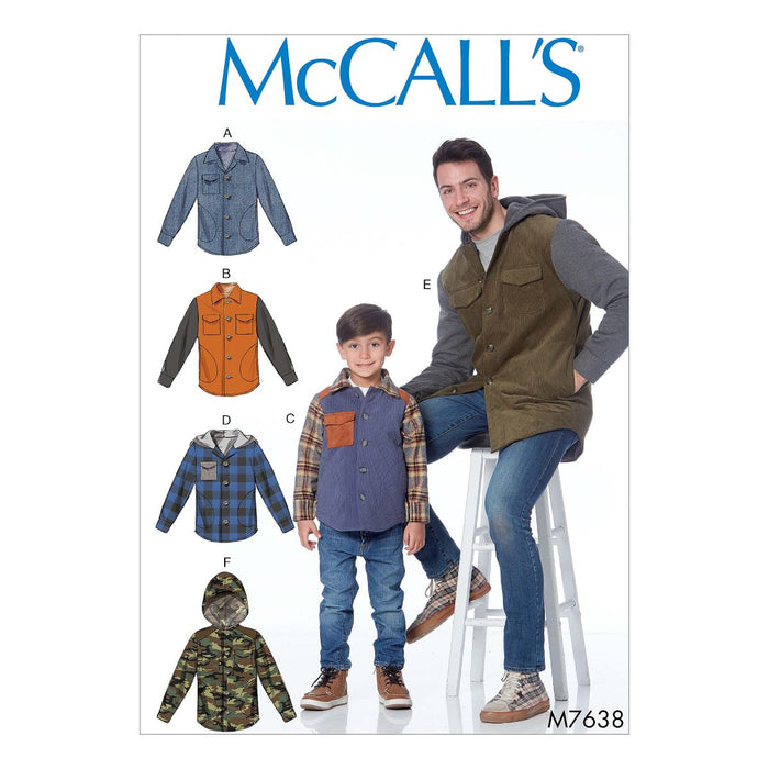 McCall's Sewing Pattern 7638 Mens / Boys Jackets with Hood Options from Jaycotts Sewing Supplies