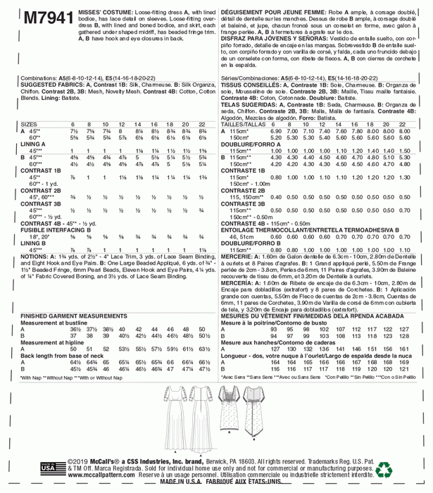 McCall's Sewing Pattern 7941 Historical Costume from Jaycotts Sewing Supplies