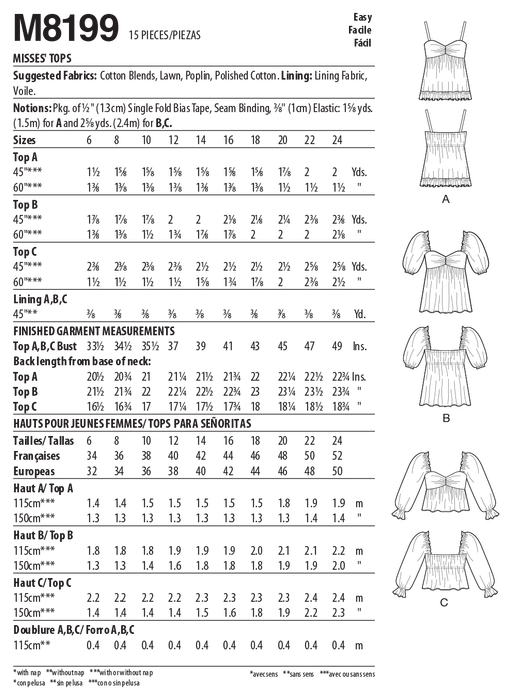 McCall's Sewing Pattern 8199 Baby Doll Tops from Jaycotts Sewing Supplies