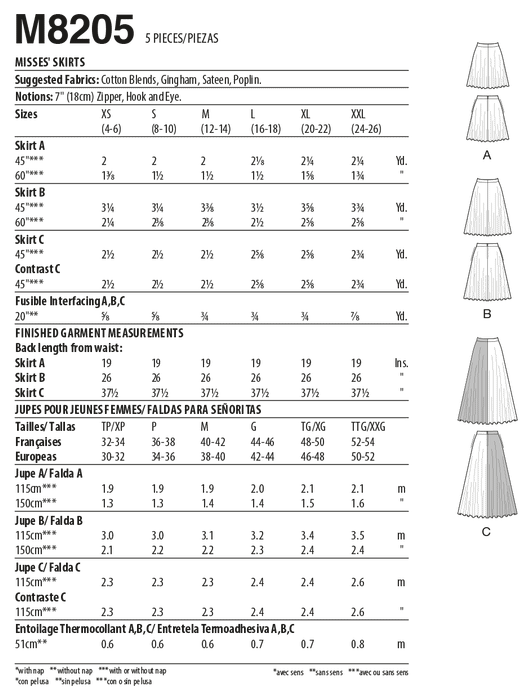 McCall's 8205 Skirts Sewing Pattern from Jaycotts Sewing Supplies