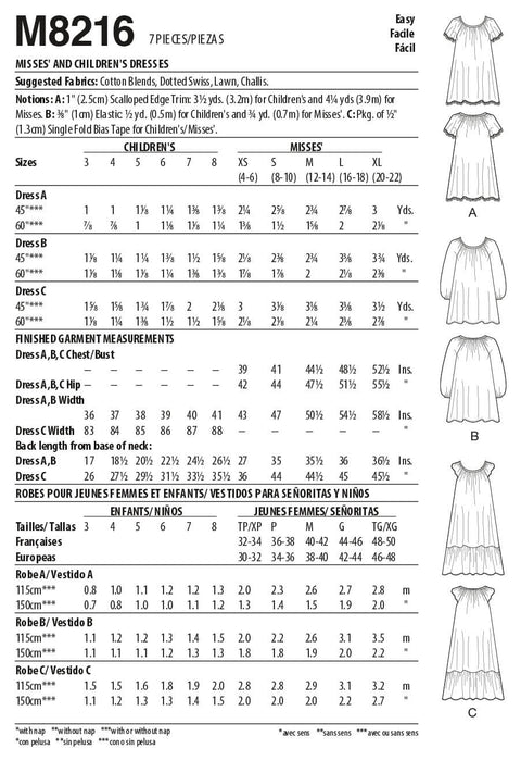 McCall's Sewing Pattern 8216 Girls' Loose Fitting Dresses from Jaycotts Sewing Supplies