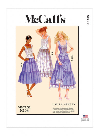 McCall's 8306 Top and Skirts 80's Sewing Pattern by Laura Ashley from Jaycotts Sewing Supplies