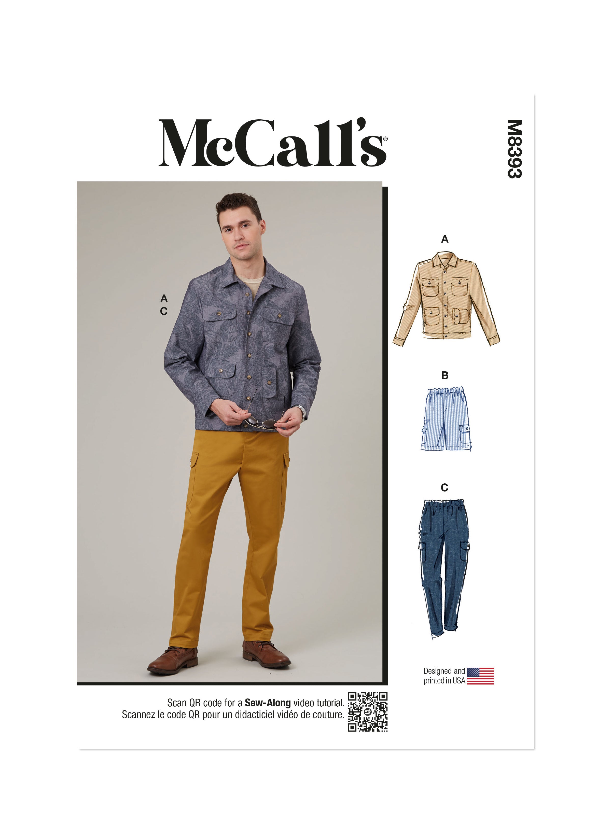 McCall's sewing pattern 8393 Men's Jacket, Shorts and Pants from Jaycotts Sewing Supplies