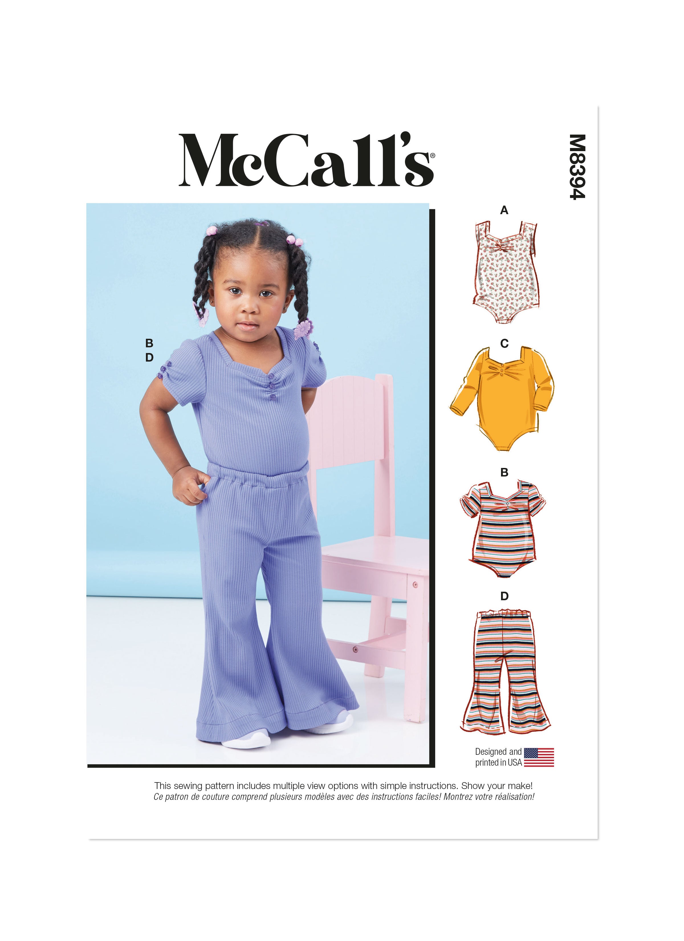 McCall's sewing pattern 8394 Toddlers' Knit Bodysuits and Pants from Jaycotts Sewing Supplies