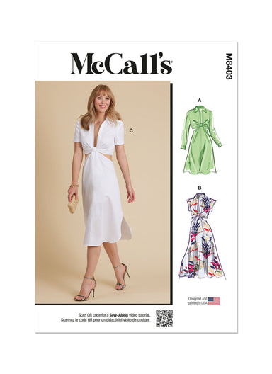 McCall's sewing pattern 8403 Knotted shirt dress from Jaycotts Sewing Supplies