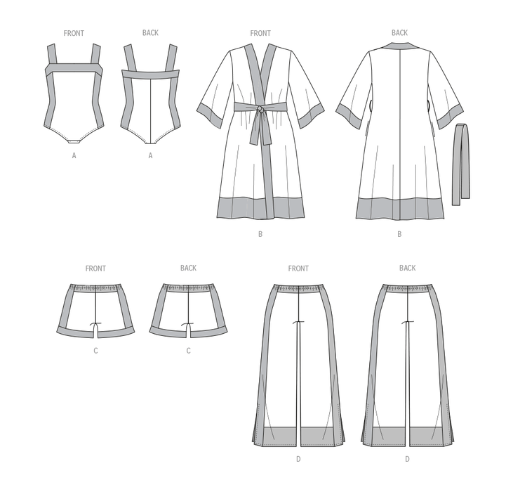 McCall's sewing pattern 8412 Women's Bodysuit, Robe, Shorts and Pants from Jaycotts Sewing Supplies