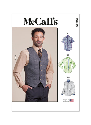 McCall's sewing pattern 8415 Men's Waistcoat, Shirts and Tie from Jaycotts Sewing Supplies