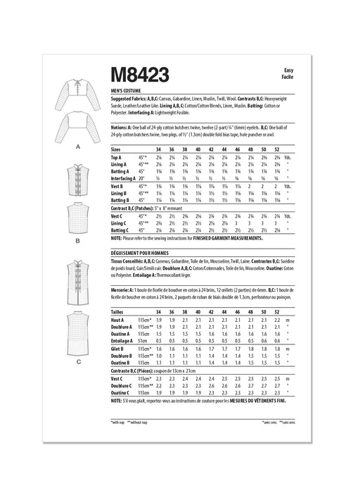 McCall's sewing pattern 8423 Men's Knight Costume from Jaycotts Sewing Supplies