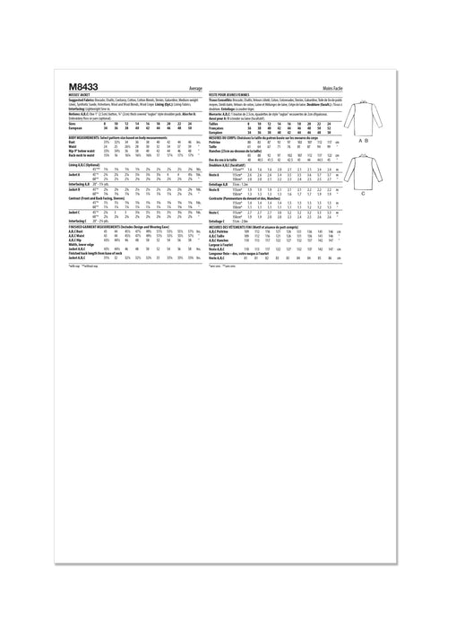 McCall's sewing pattern M8433 Misses' Jacket from Jaycotts Sewing Supplies