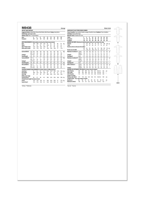McCall's sewing pattern M8438 Misses' Coats and Vest from Jaycotts Sewing Supplies