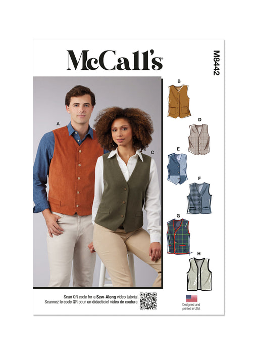 McCall's sewing pattern M8442 Misses' and Men's Lined Vests from Jaycotts Sewing Supplies