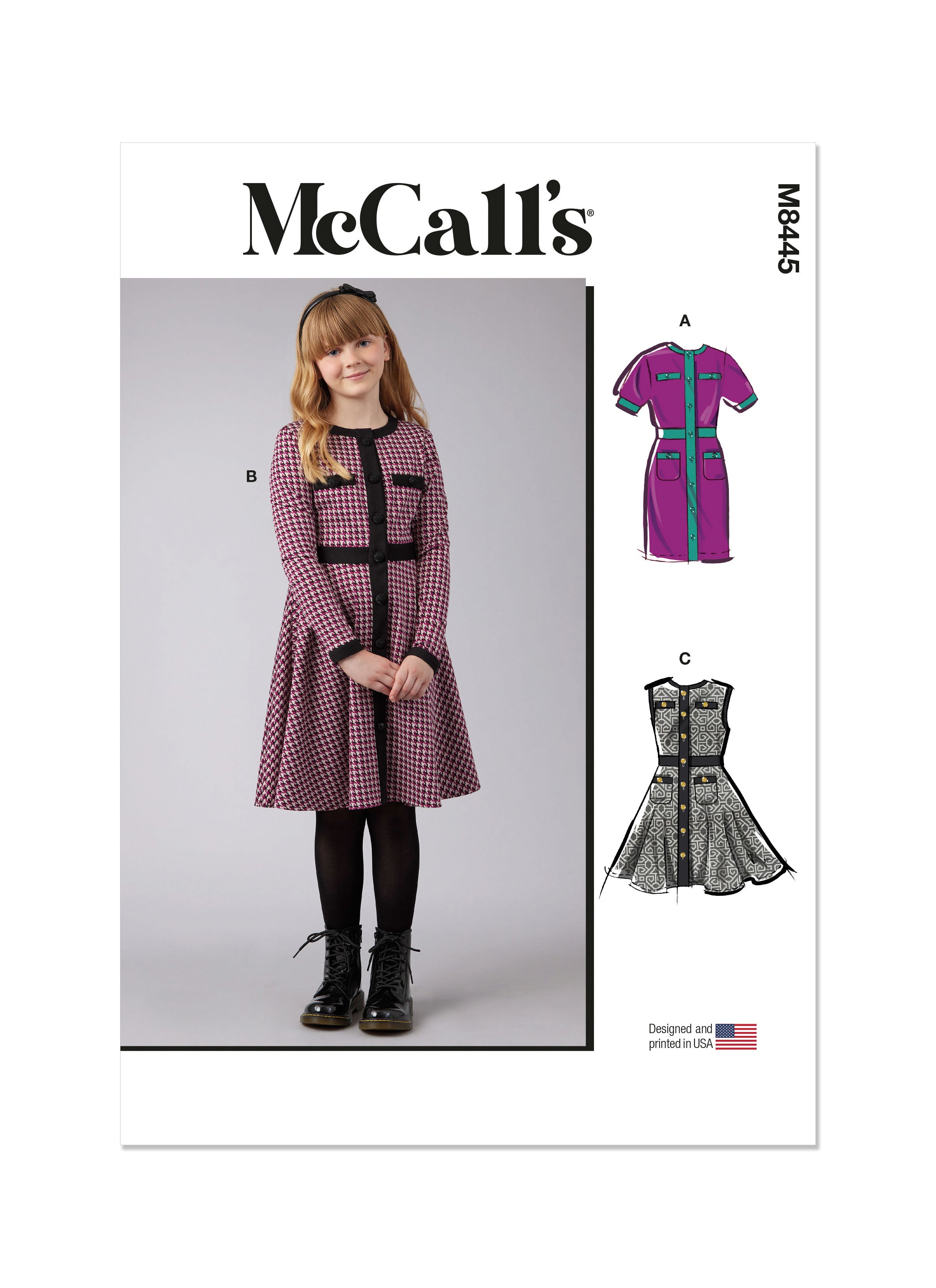 McCall's sewing pattern M8445 Girls' Knit Dresses from Jaycotts Sewing Supplies