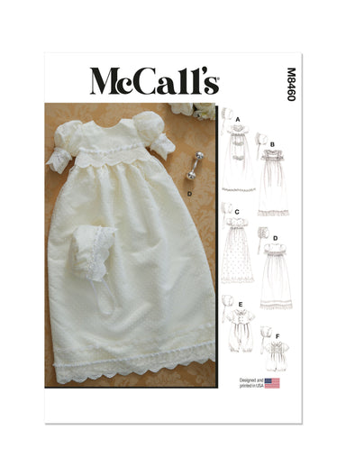 McCall's Sewing Pattern 8460 Christening Gown, Romper and Bonnet from Jaycotts Sewing Supplies