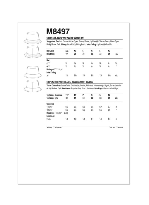 McCall's 8497 Bucket Hat Sewing Pattern from Jaycotts Sewing Supplies